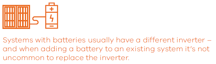 Systems with batteries usually have a different inverter – and when adding a battery to an existing system it’s not uncommon to replace the inverter.