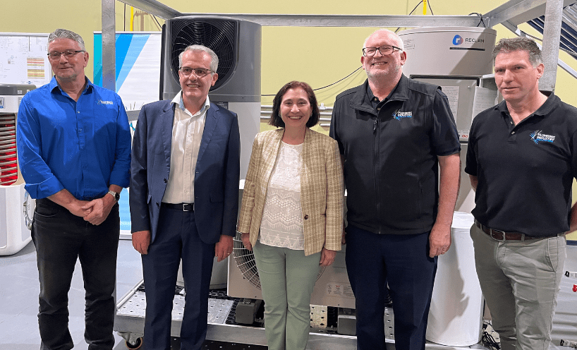 CEO of Solar Victoria Stan Krpan PSM FAICD, Minister for Energy and Resources Lily D’Ambrosio with Plumbing Industry Climate Action Centre team members