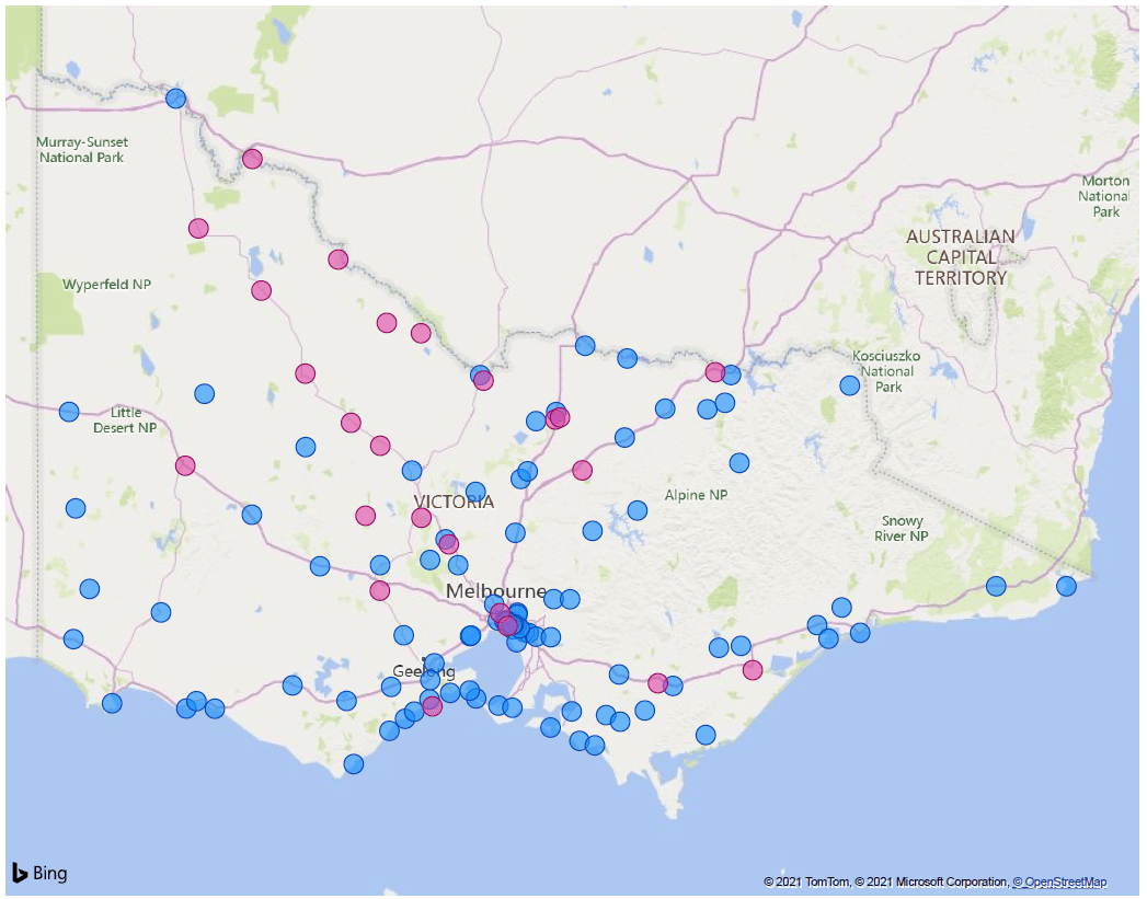 Electric vehicle charger locations in Victoria map